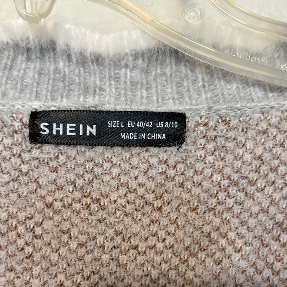 SHEIN Gray V-Neck Daisy Knit Sweater with Brown Centers - Picture 3 of 4
